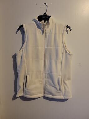 Land's End Cream Off White Soft Fleece Vest Quilted Stitching Womens Small